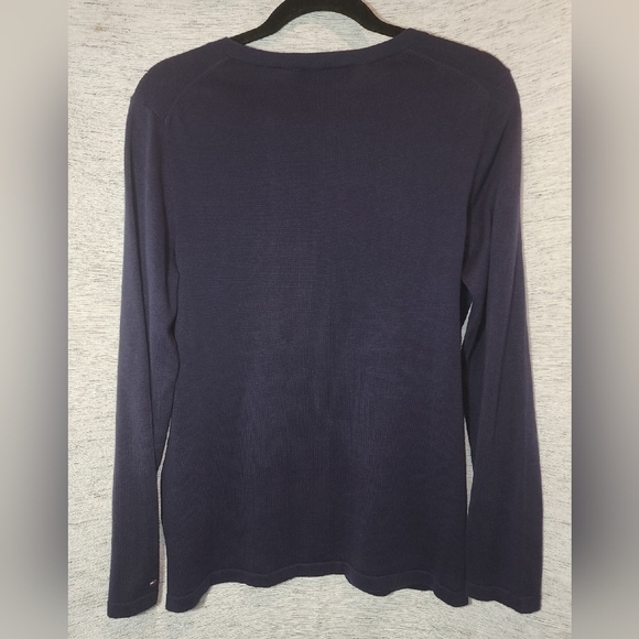 Tommy Hilfiger Large Women's Navy Blue Sweater Top with Sequins V-Neck Long - Picture 3 of 7
